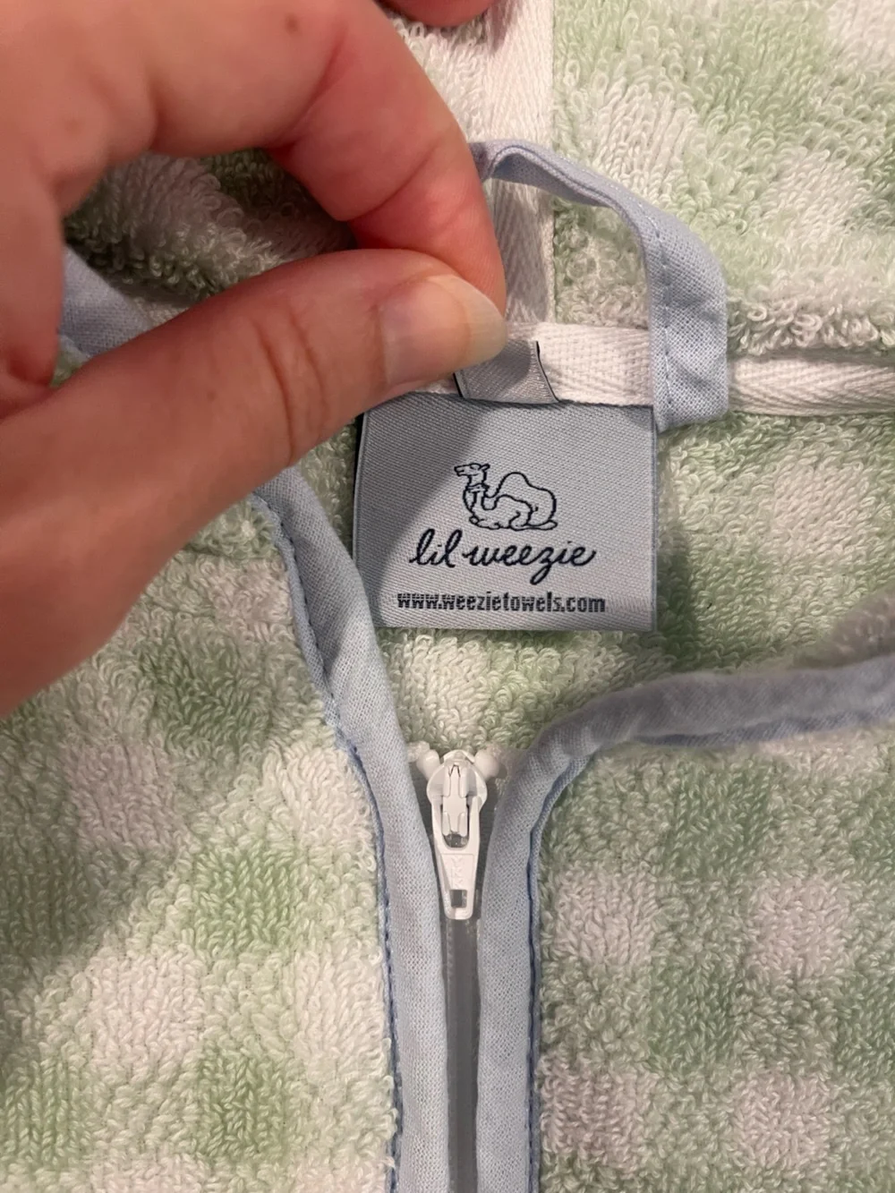 Lil Weezie Hooded Short Sleeve Terry Swim Coverup Light Green Blue Gingham J 5/6